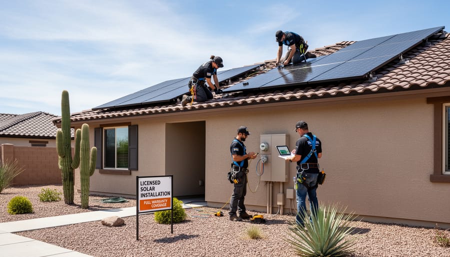 Couple reviewing solar panel documentation and monitoring information during home purchase process
