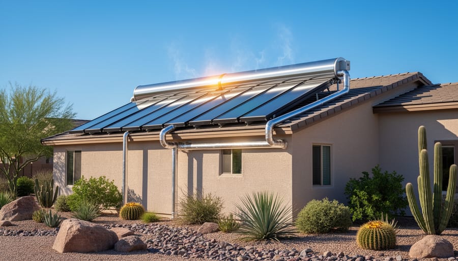 Solar thermal heating panels installed on Arizona residential roof