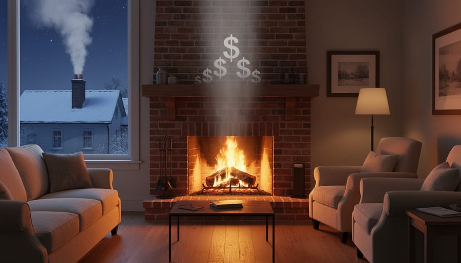 Traditional stone fireplace burning wood in modern Arizona living room